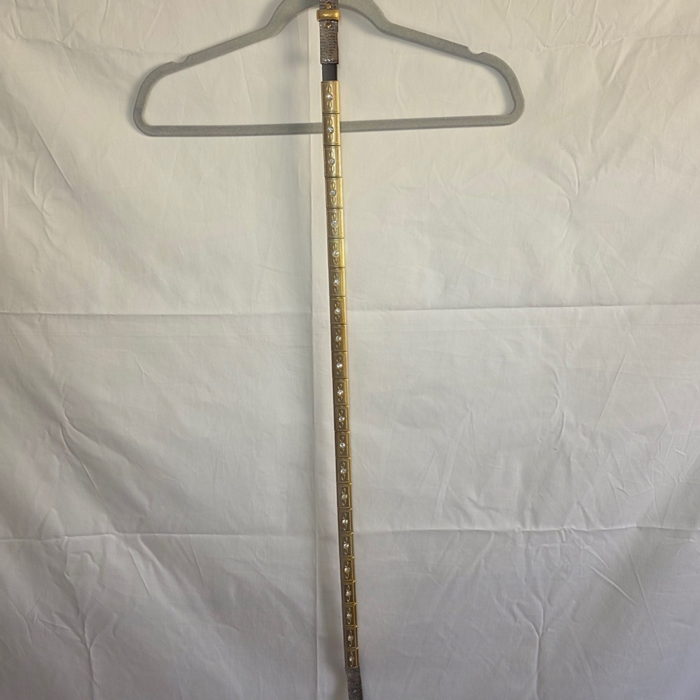 Nanni Italian Gold and Rhinestone Patterned Belt with Leather